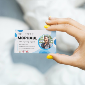 Image of 3.5x2 inch US business card in the hand of a woman_Simple Elegant Minimalist Modern Notary Business Card (1)