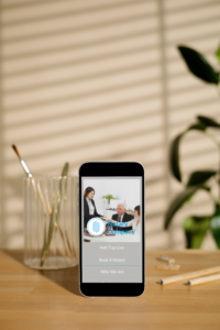 Image of iPhone 12 on a wooden desk_notary-biolink-Websitem1 Notary Bio Link Canva Template